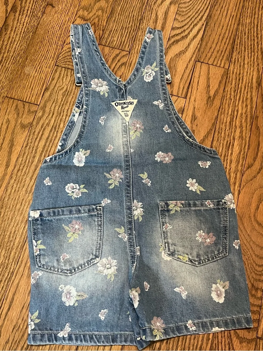OshKosh B'gosh Blue Floral Denim Short Overalls